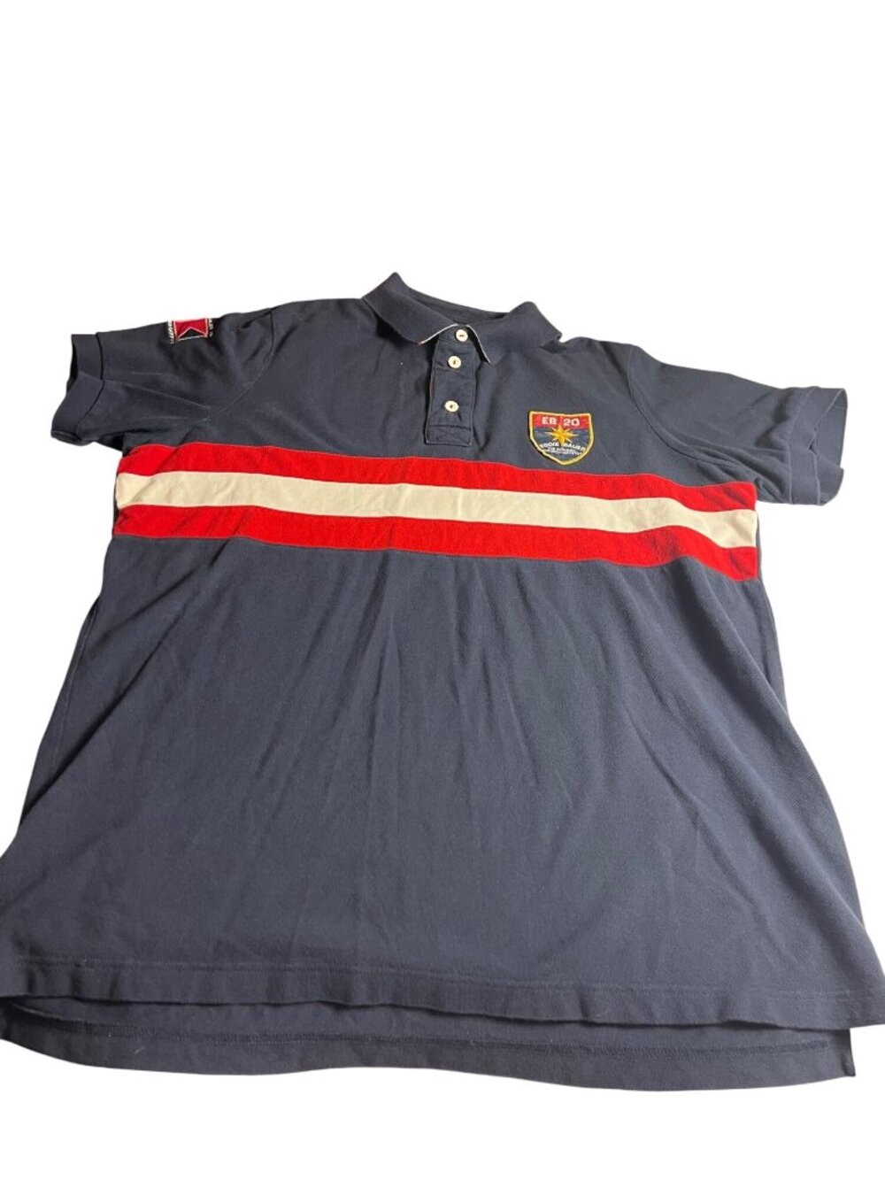 Eddie Bauer Navy Rugby Polo Shirt XLT Mens Red & White Stripes S/S vintage